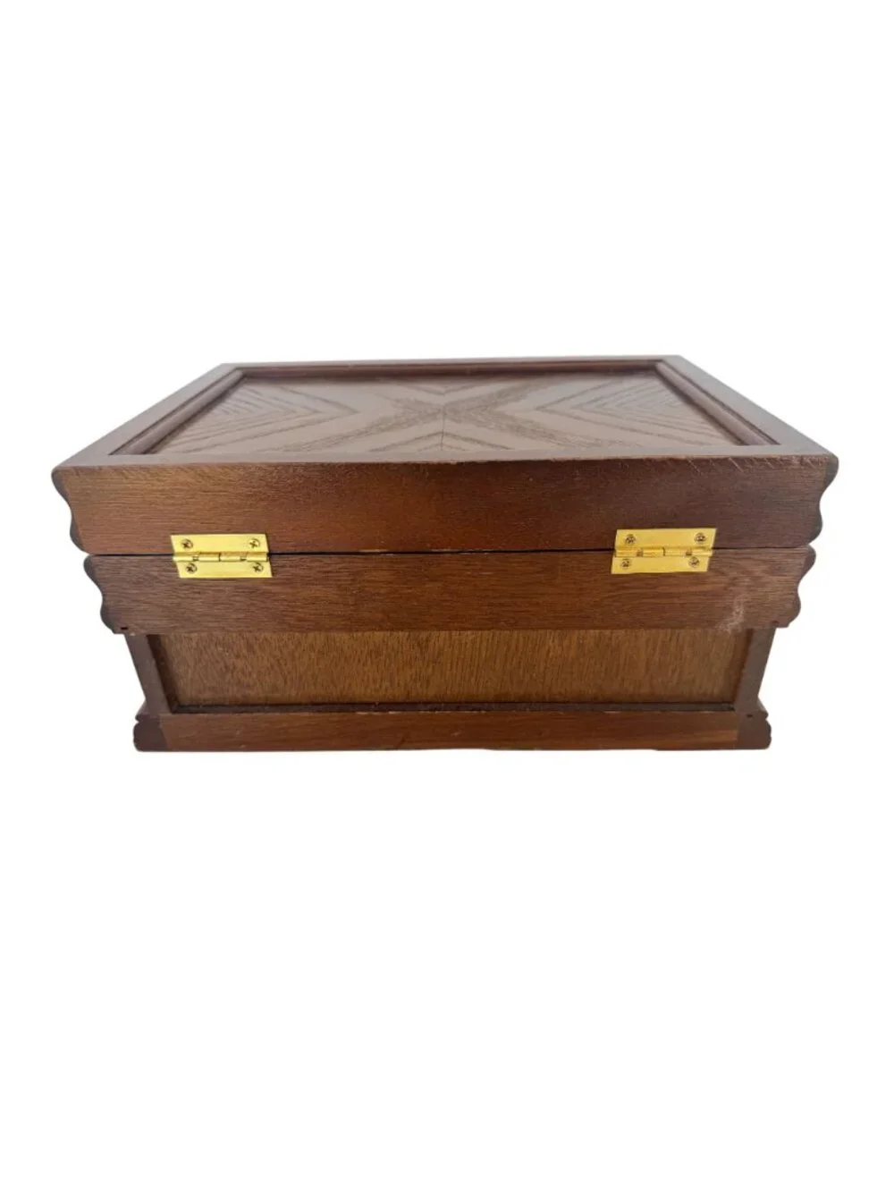 Vintage 1987 Wooden Jewelry Box Rosalco Commodore Collection Velvet Interior
